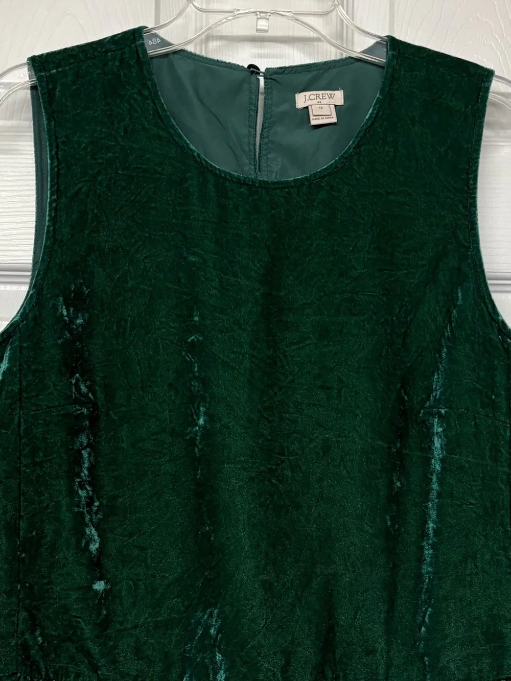 J. Crew Crushed Velvet Green Peplum Hem Sleeveless Top Sz 12